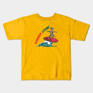 Summer Lovin' with Catahoula Leopard Dog Surfing on Sea Wave Kids T-Shirt